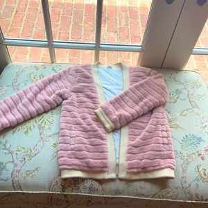 Brand-egg by Susan Lazar, pink fuzzy jacket.